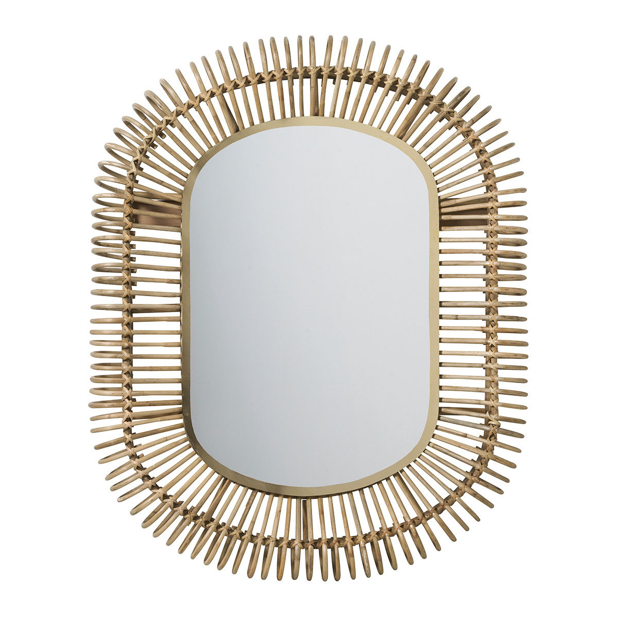 Miroir ovale en rotin et métal naturel, BLANC D’IVOIRE