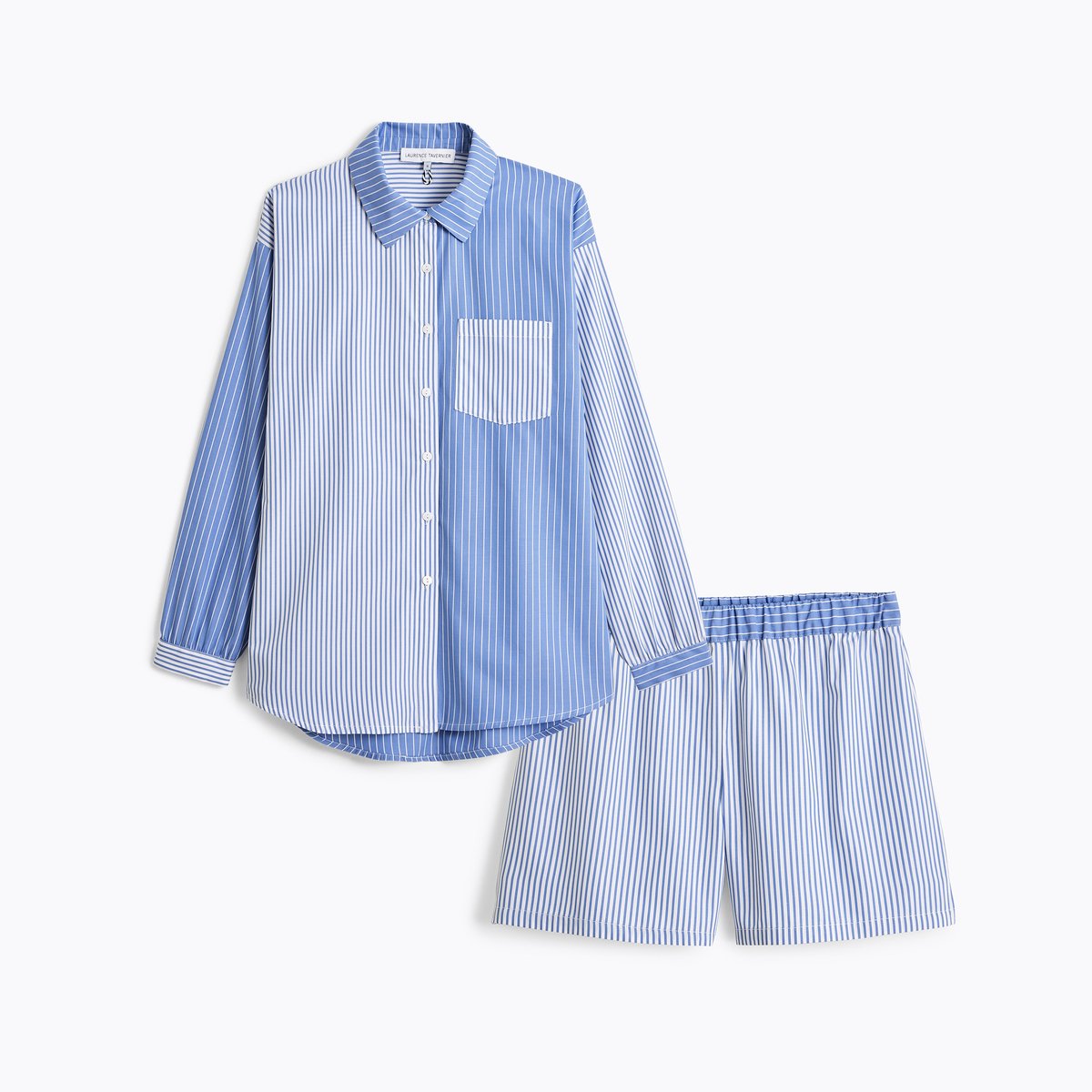 Pyjama col classique en popeline de coton ESSENTIEL FANTAISIE bleu, LAURENCE TAVERNIER