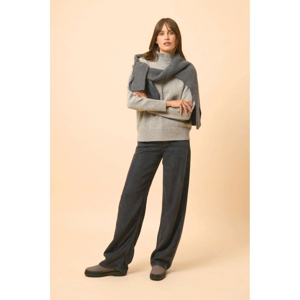 Pull Col Roulé 4 Fils Anthracite Chiné Louise gris anthracite chiné, JUST CASHMERE