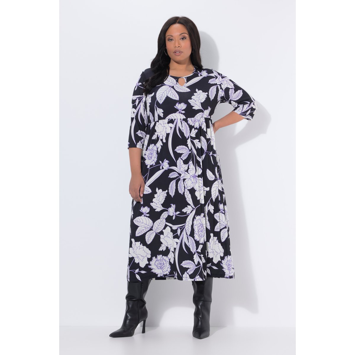 Robe maxi motif floral noir, ULLA POPKEN