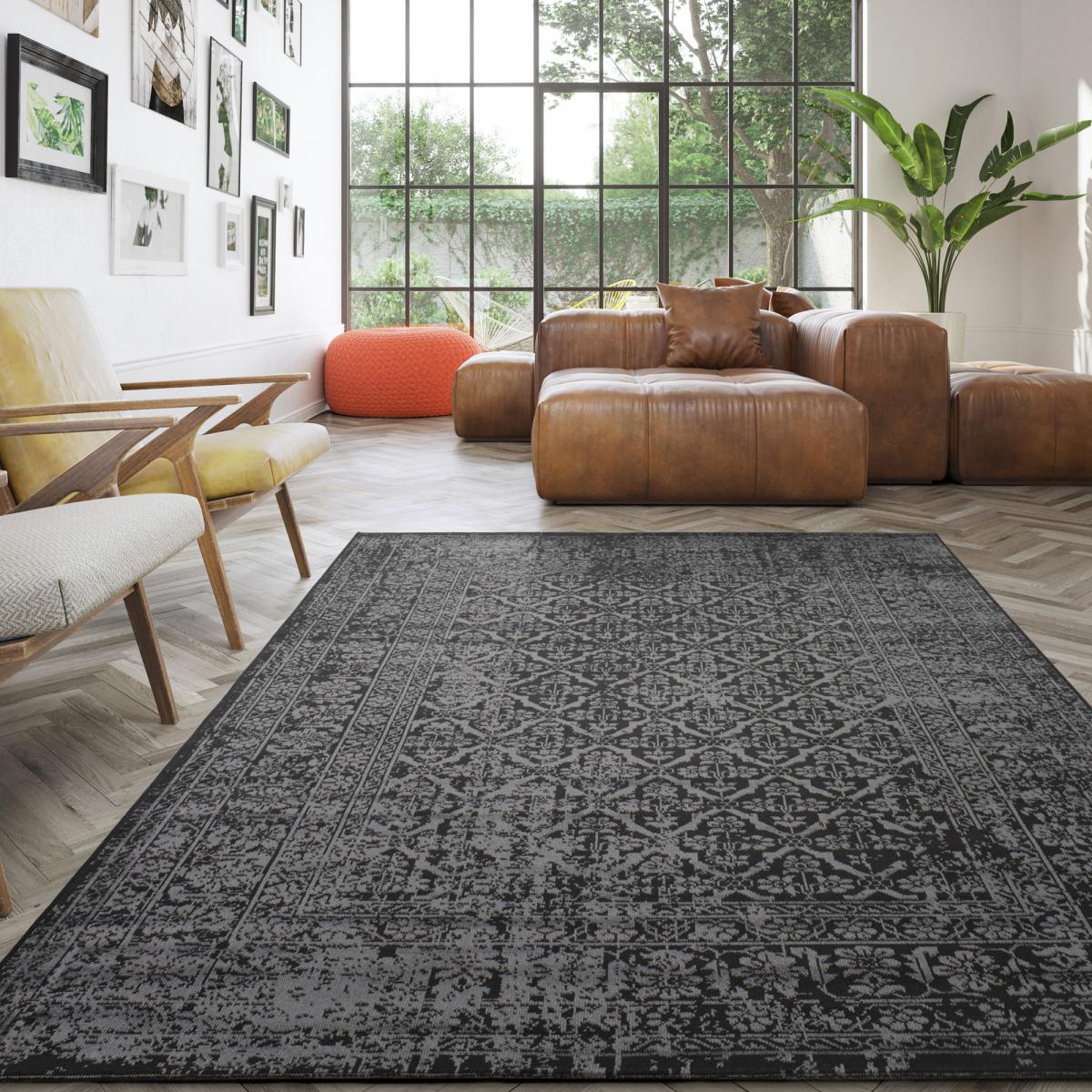 Tapis chambre tissé motif ethnique LUMIN 4 noir, UN AMOUR DE TAPIS
