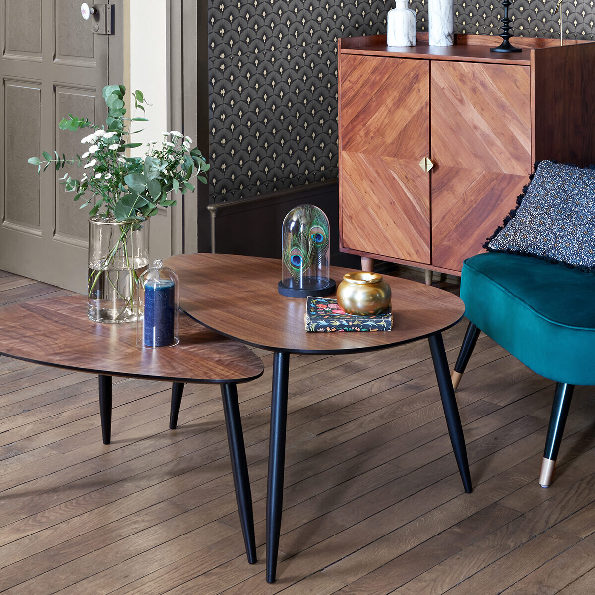 Lot de 2 tables basses gigones finition noyer MILEO marron, ATMOSPHERA
