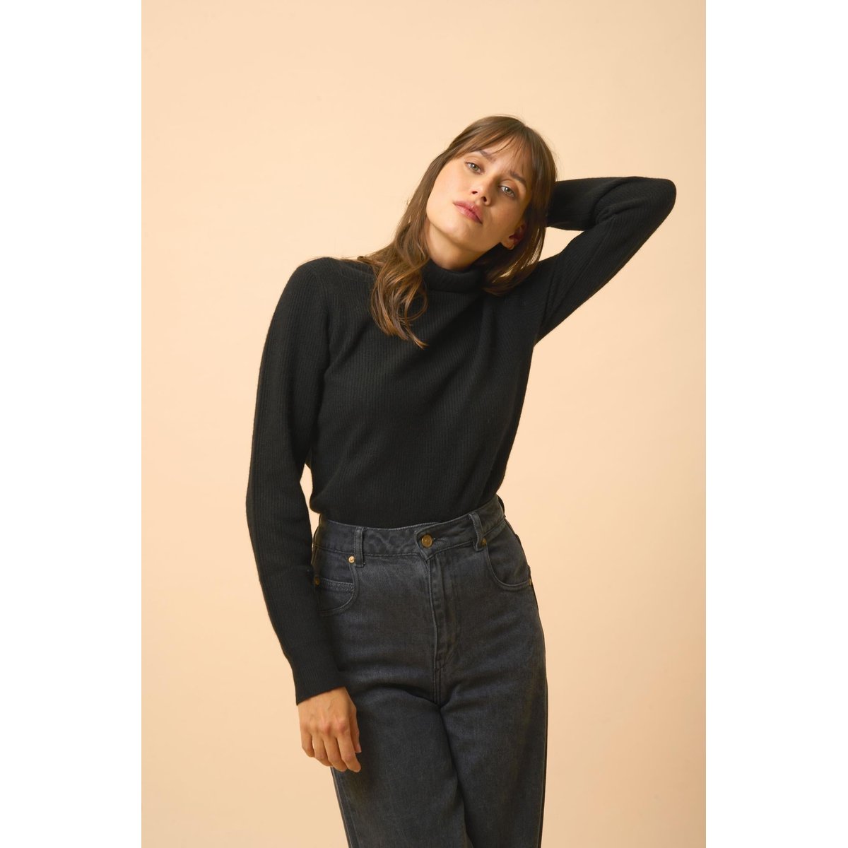 Pull Col Roulé Noir Billy noir, JUST CASHMERE