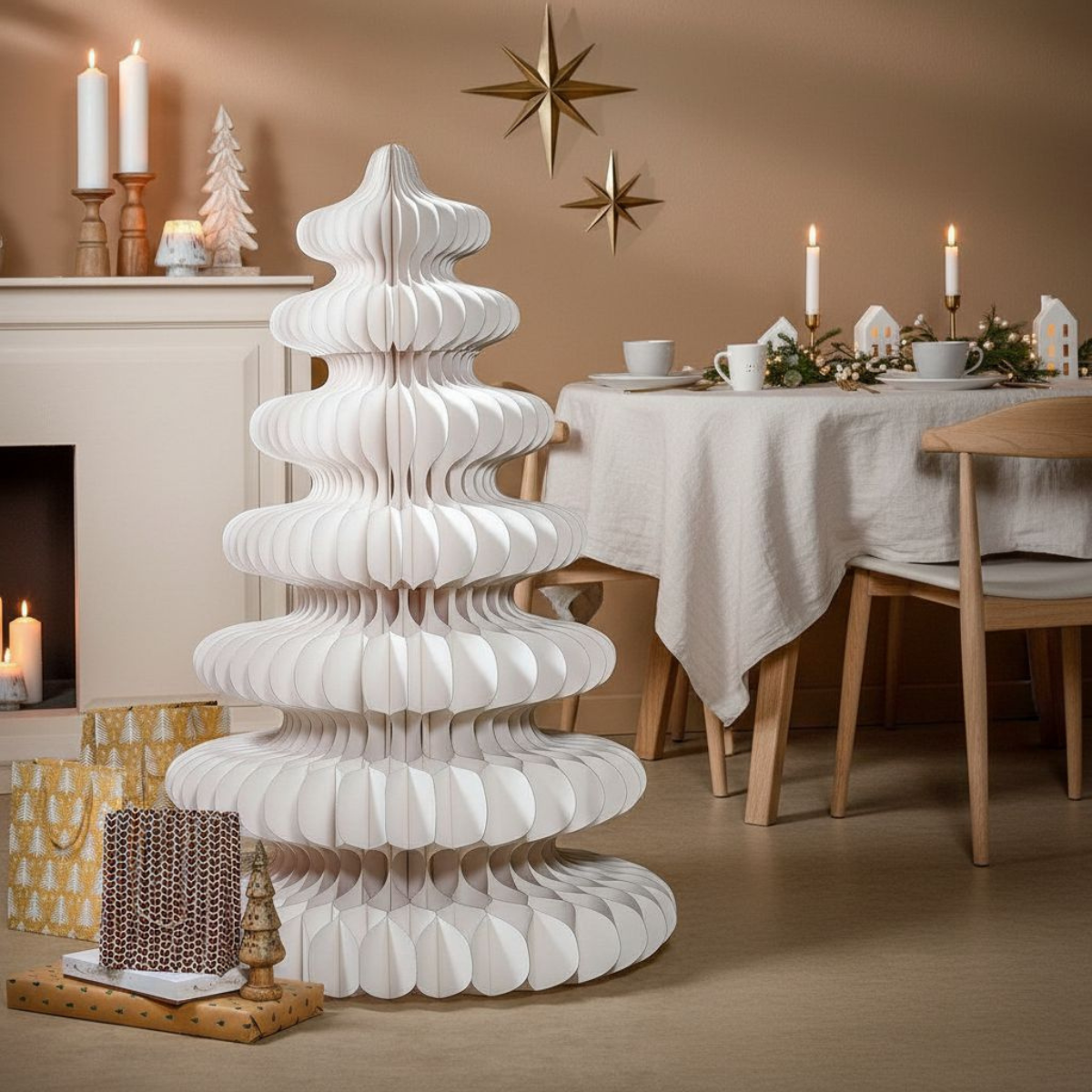 Sapin de Noël décoratif en papier H153 cm YARRAH blanc, MICA DECORATIONS