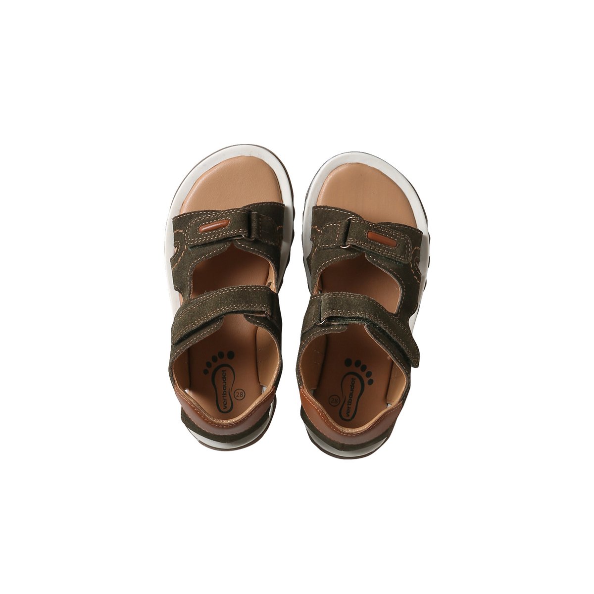 Sandales cuir à scratchs kaki, VERTBAUDET