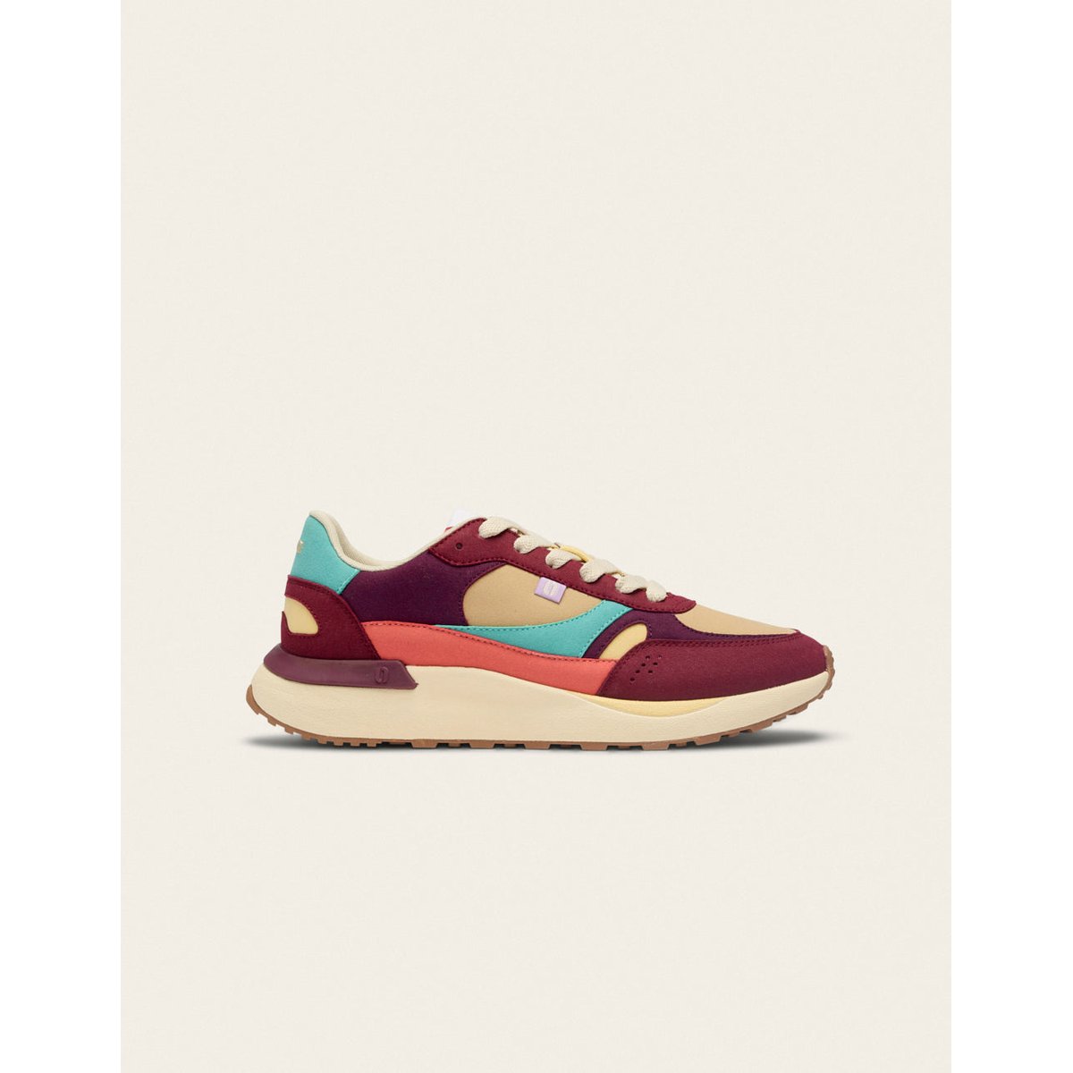 Baskets basses ANAELLE bordeaux prune beige, ODAJE