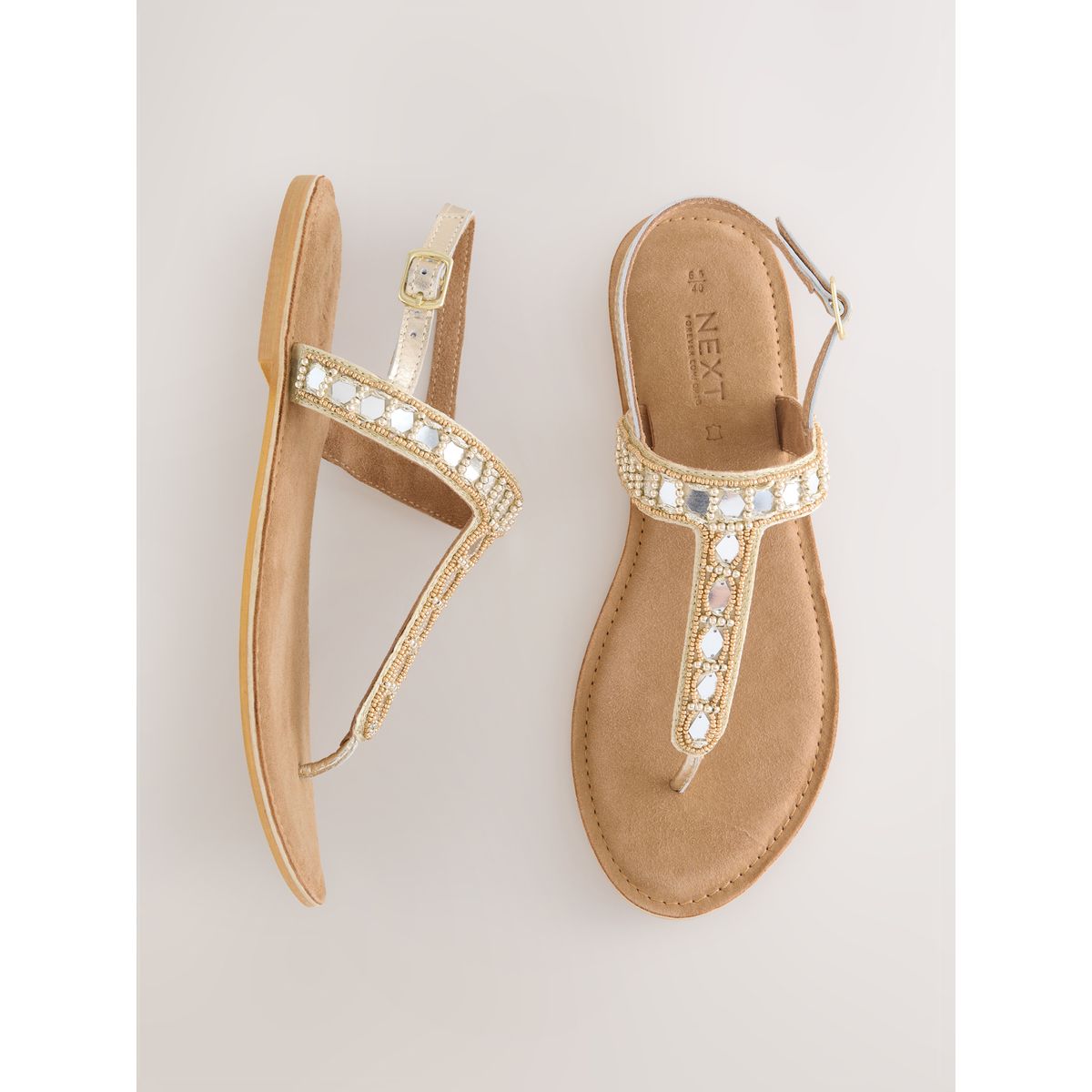 Sandales à entredoigt forever comfort® cuir doré, NEXT