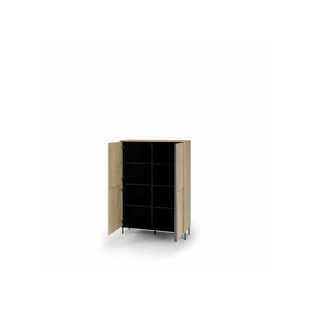 Buffet en panneaux de particules 4 portes 99 cm, TILIA chêne et noir, BOBOCHIC