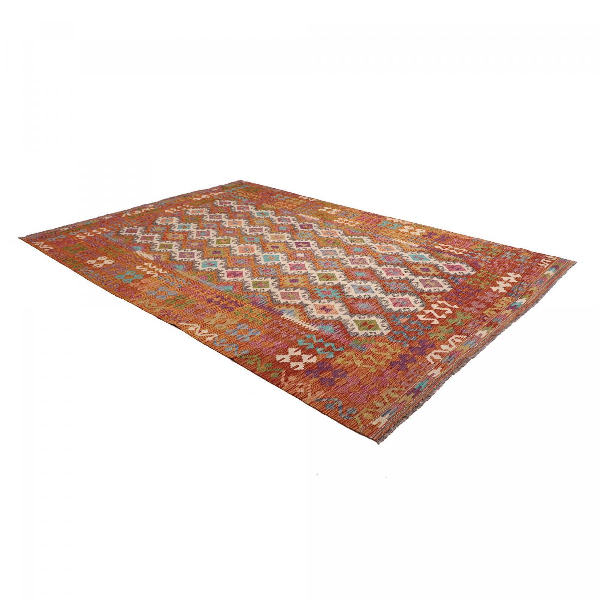 Tapis kilim, motif ethnique authentique, tissé en laine, KILIM 30 multicolore, bleu, orange, UN AMOUR DE TAPIS