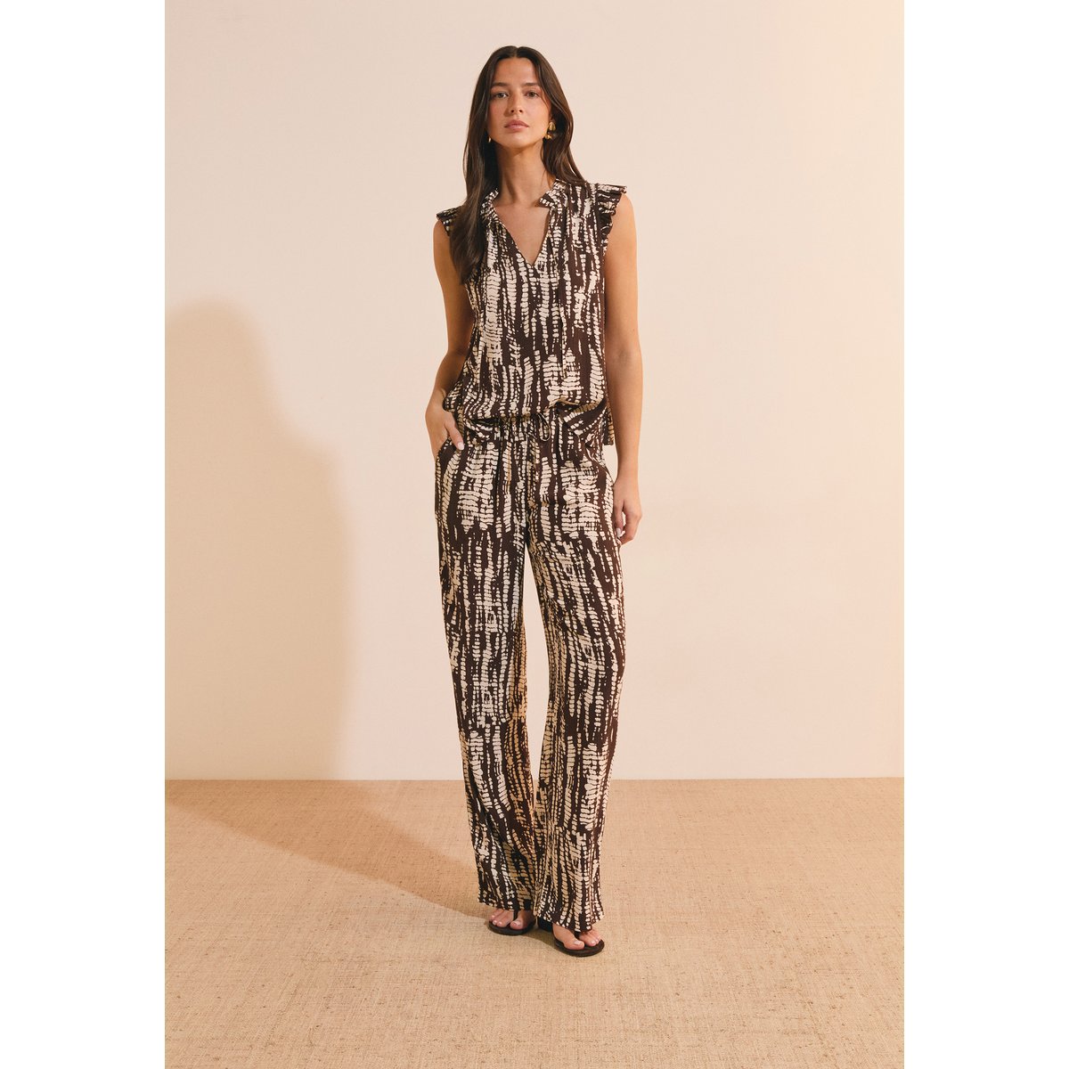 Pantalon à motifs ROMELIE IMP imp fd marron, ETAM