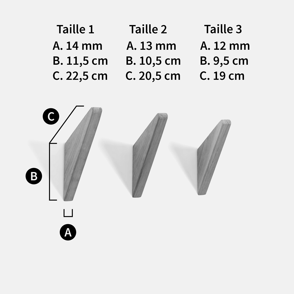 Lot de 3 patères murales, Bava bois clair, SO'HOME