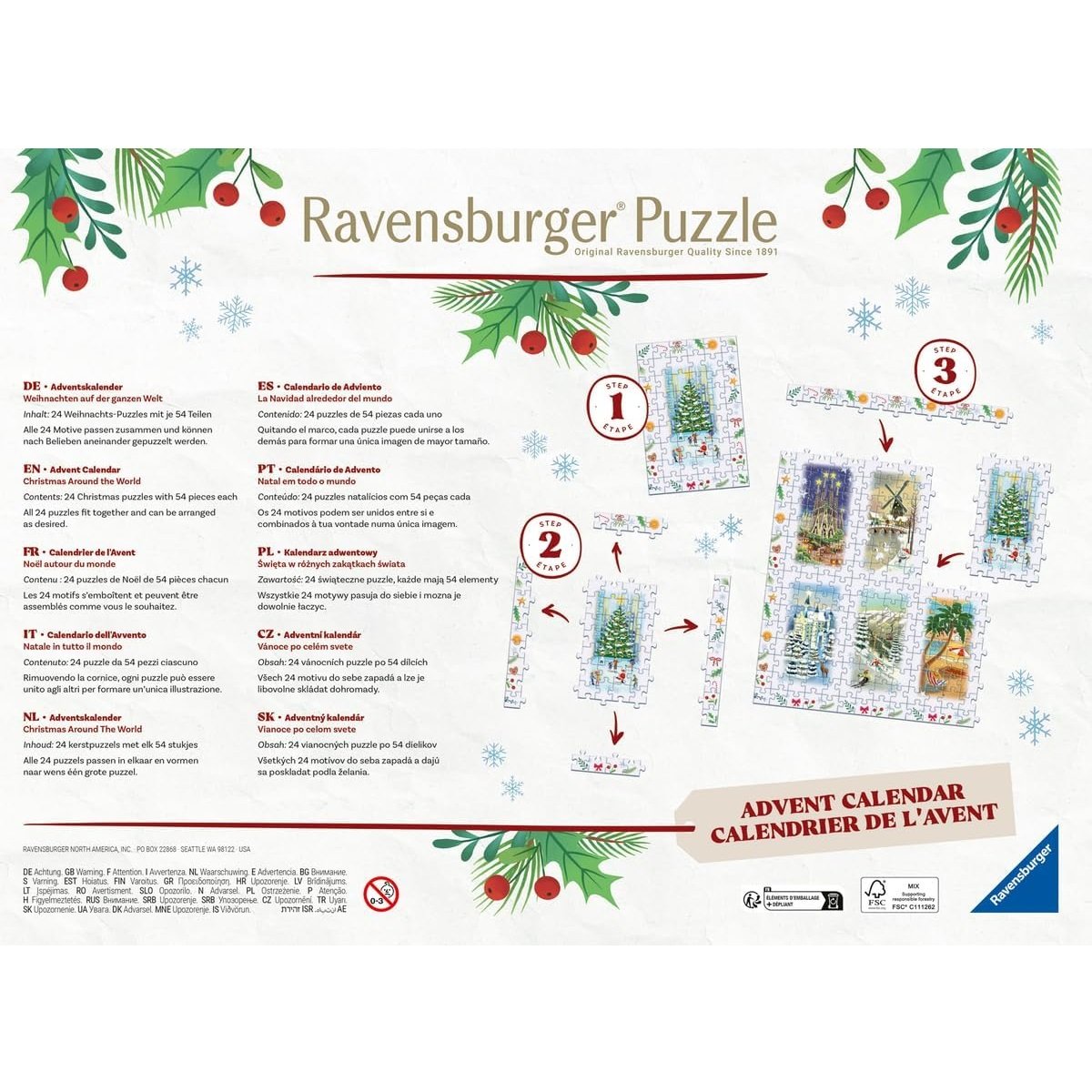 Calendrier de l'Avent Noël autour du monde couleur unique, RAVENSBURGER