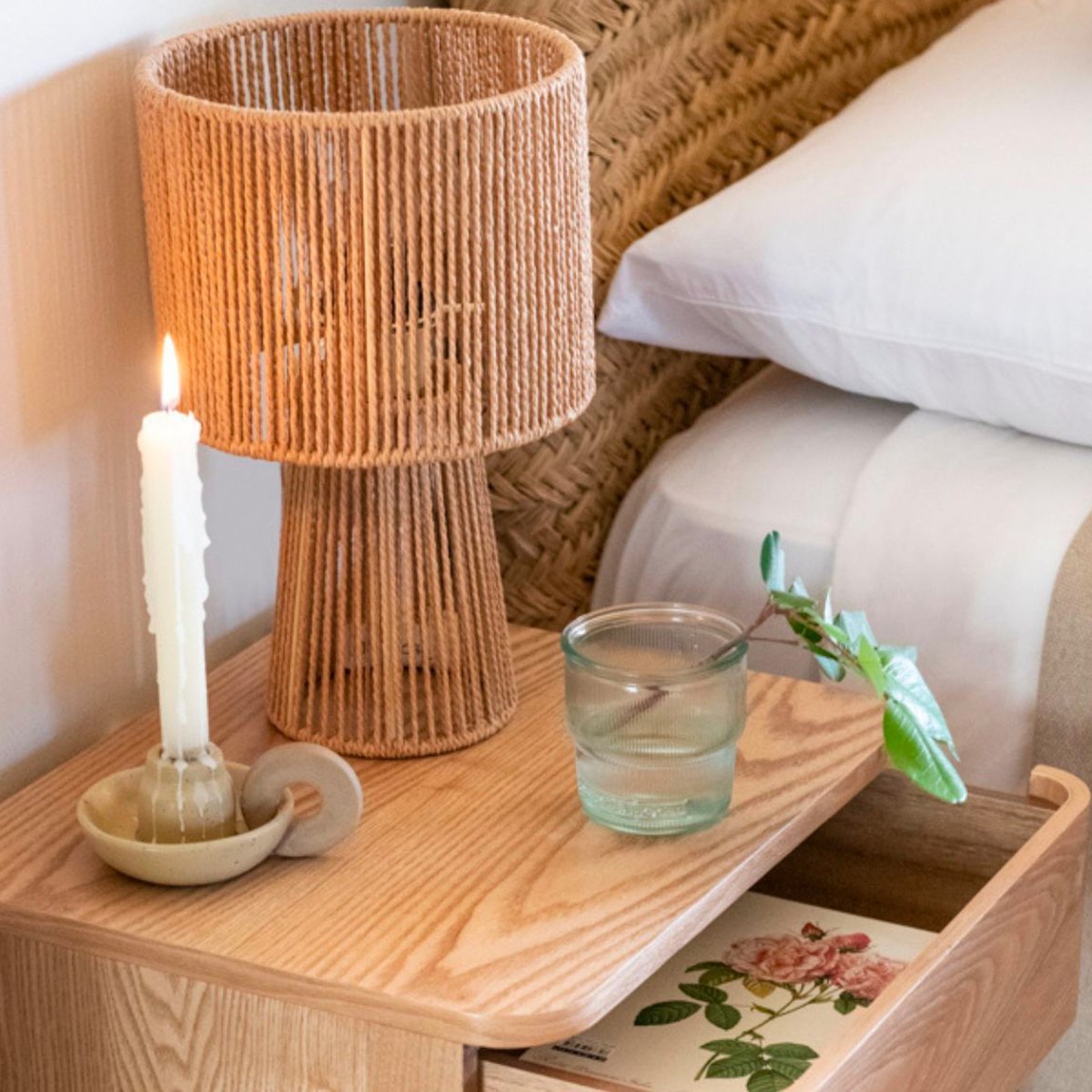 Lampe à poser corde 20x20x32cm bois, WADIGA