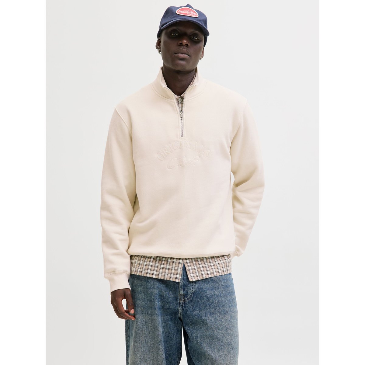 Sweat À Mi-Fermeture Éclair antique white, JACK & JONES