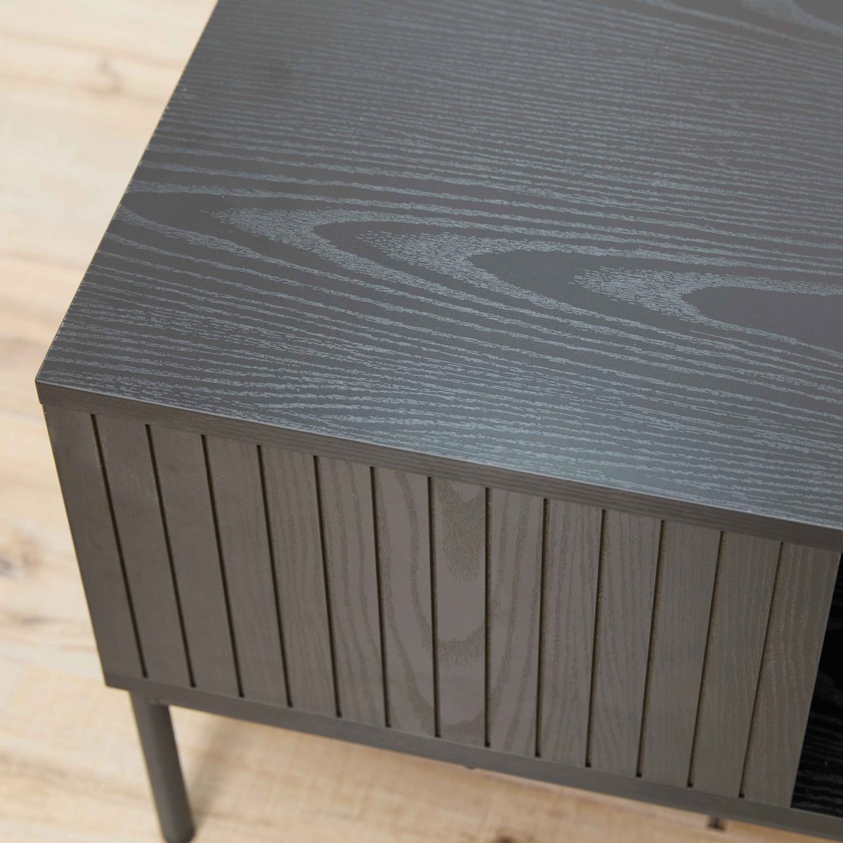 Table basse en acier et MDF décor mélaminé 150 cm, DAKOTA noir, OVIALA