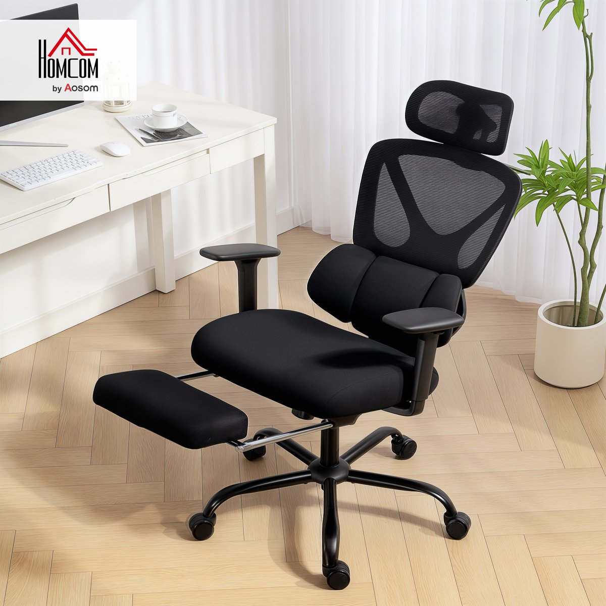 Chaise de bureau Maille (100 % polyester) noir, HOMCOM
