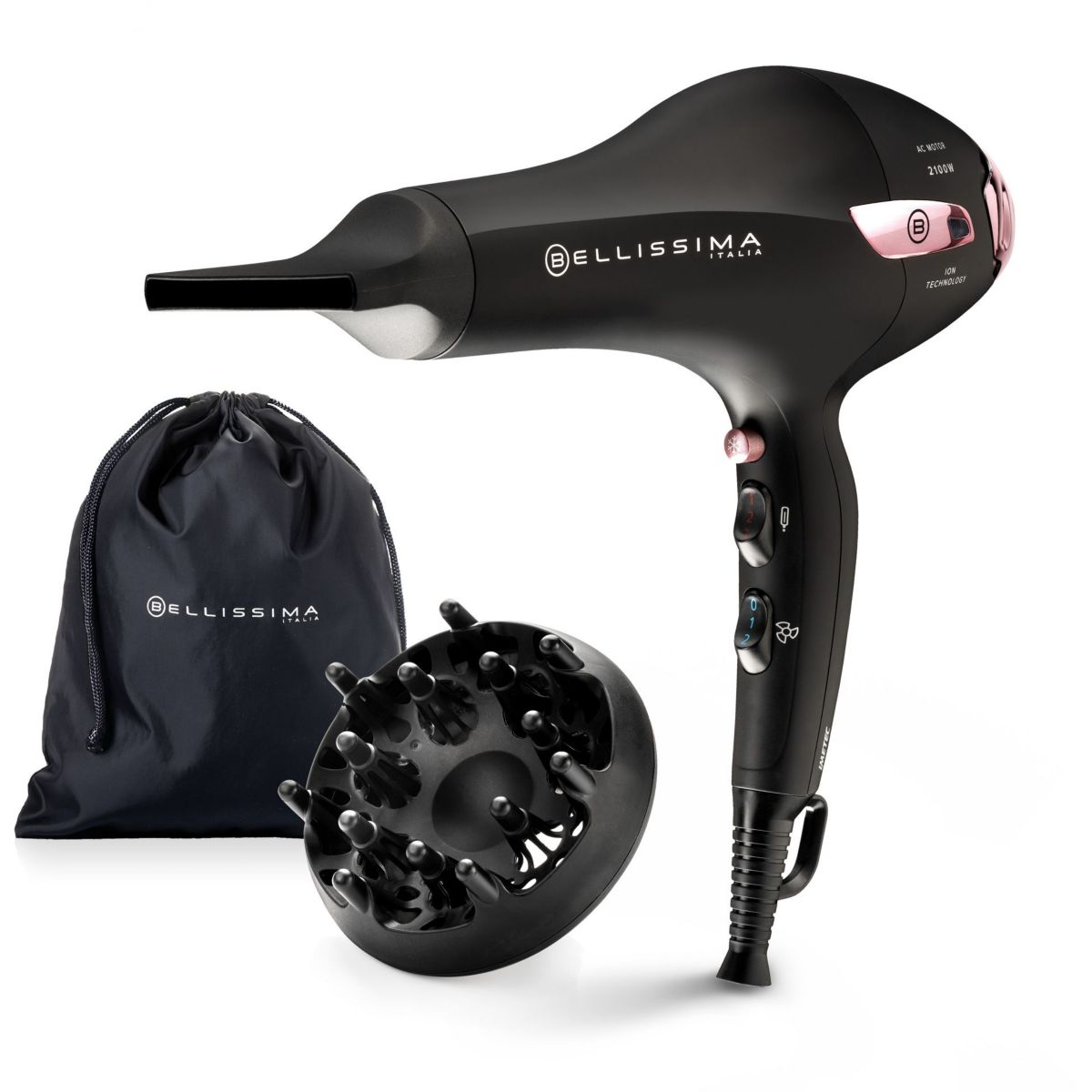 Sèche cheveux professionnel P7 3200 rose et noir, BELLISSIMA