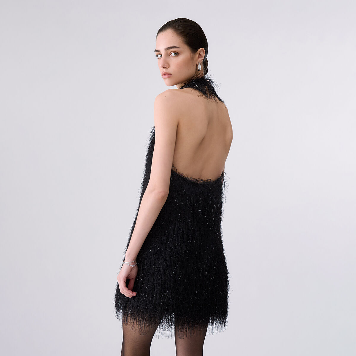 Robe courte en tissu effiloché noir, LIU JO