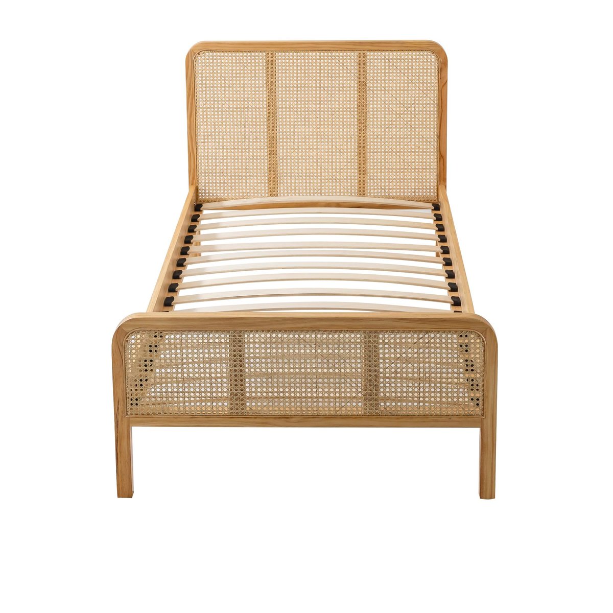 Lit en pin massif avec cannage - ANNA bois naturel, TERRE DE NUIT