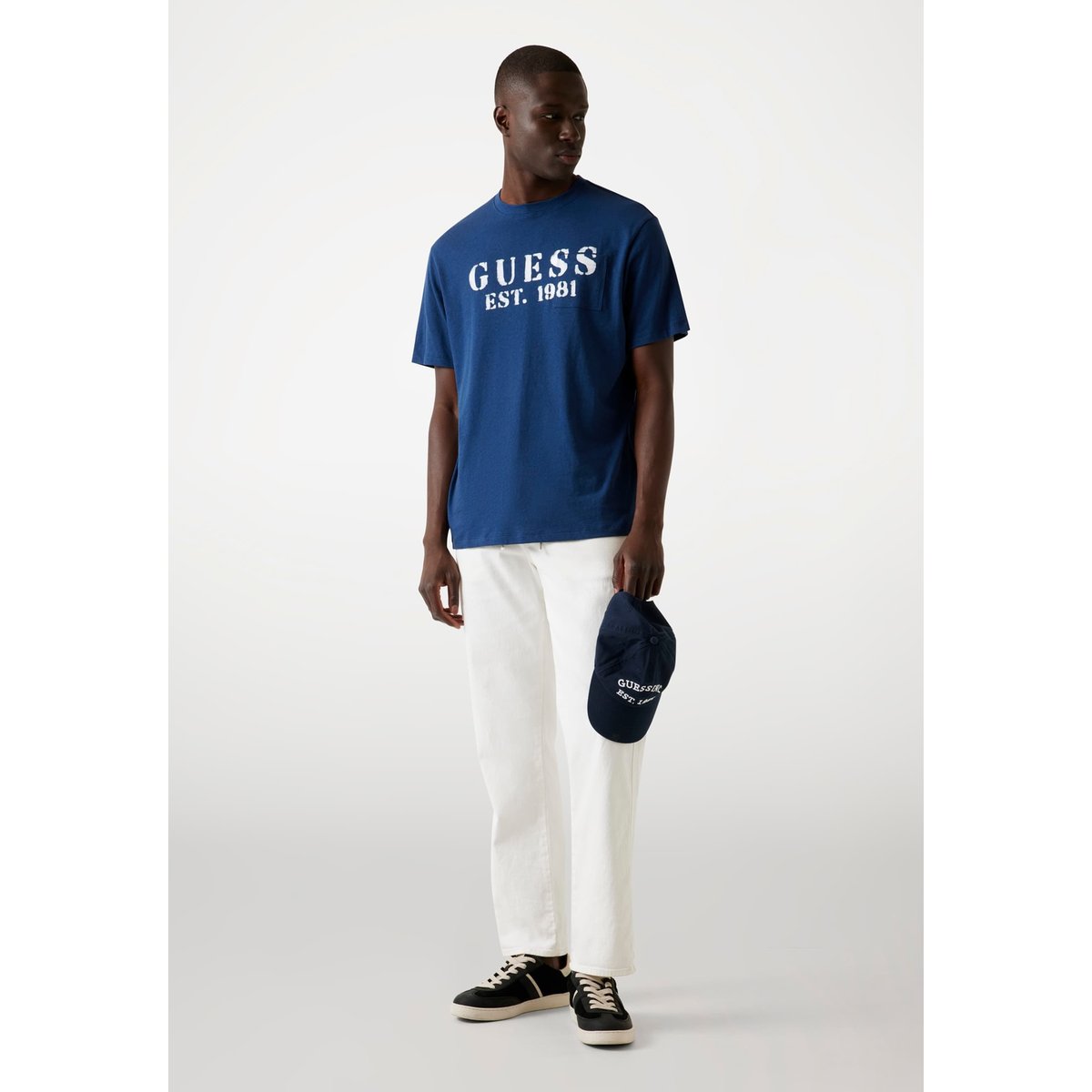 T-Shirt Logo Lin Mélangé bleu, GUESS