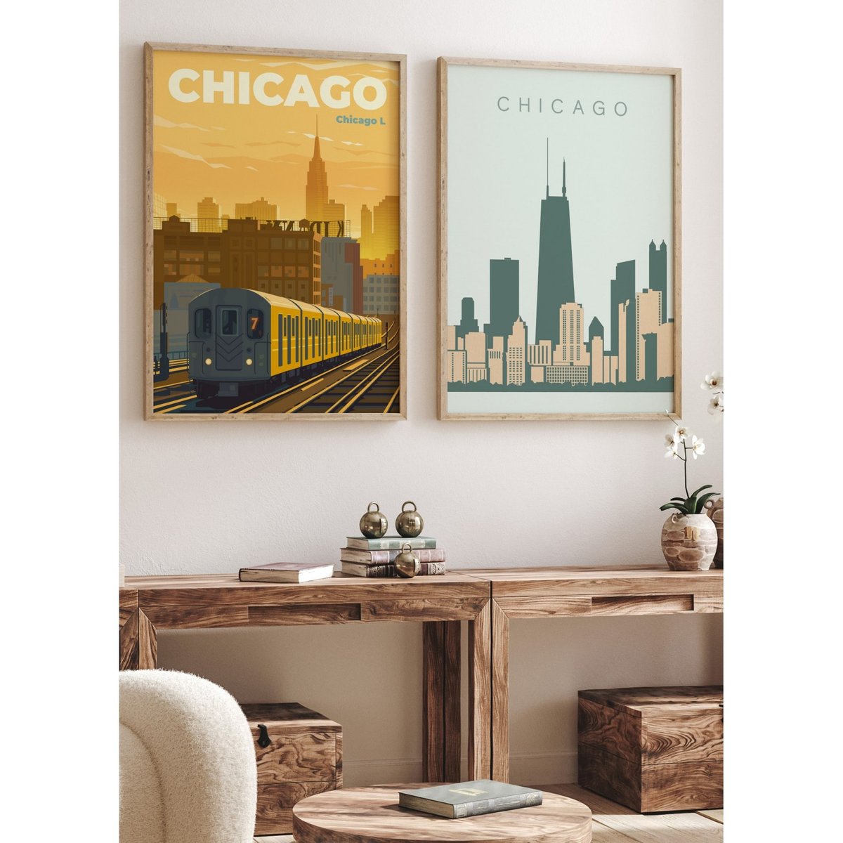 Affiche ville Chicago 2 blanc, L'AFFICHERIE