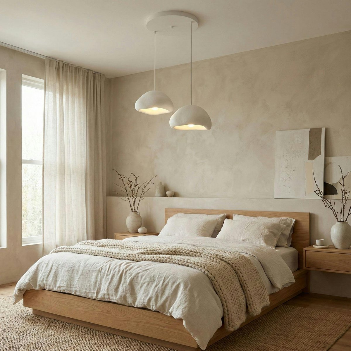 Suspension blanche design organique 2 abat-jour 74 cm NOXIS blanc, PIER IMPORT