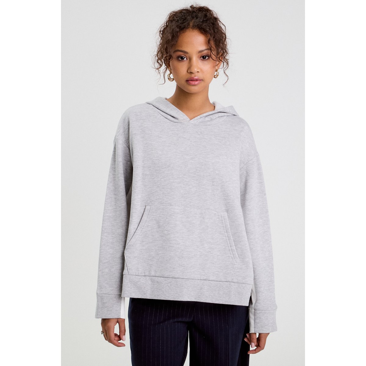 Sweat droit long à capuche gris clair, CACHE CACHE