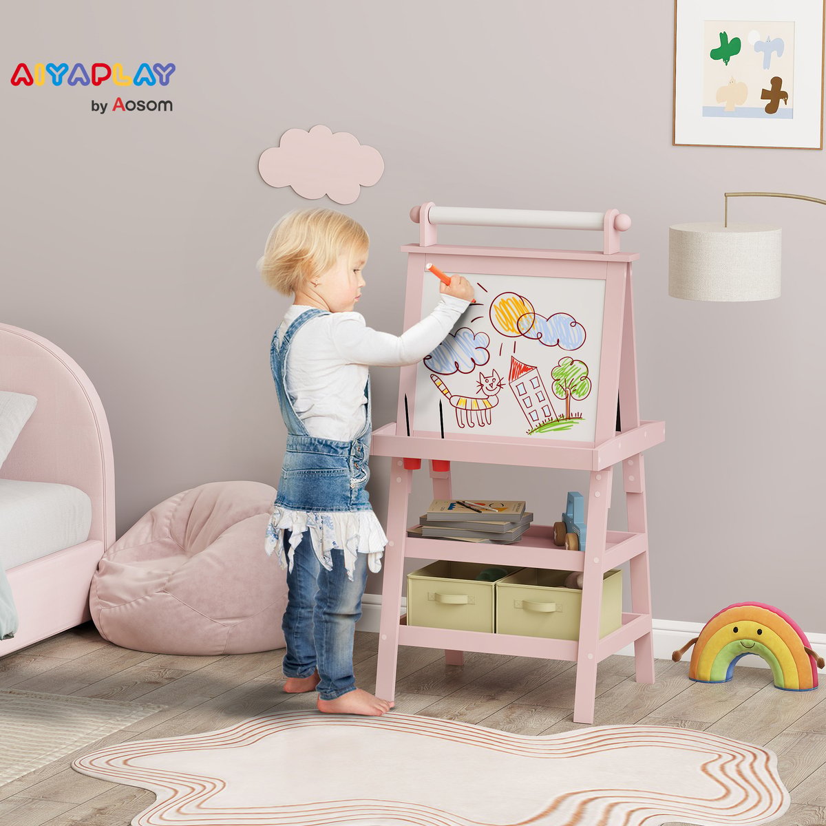 Chevalet pour enfants MDF Rose rose, rouge, beige, AIYAPLAY