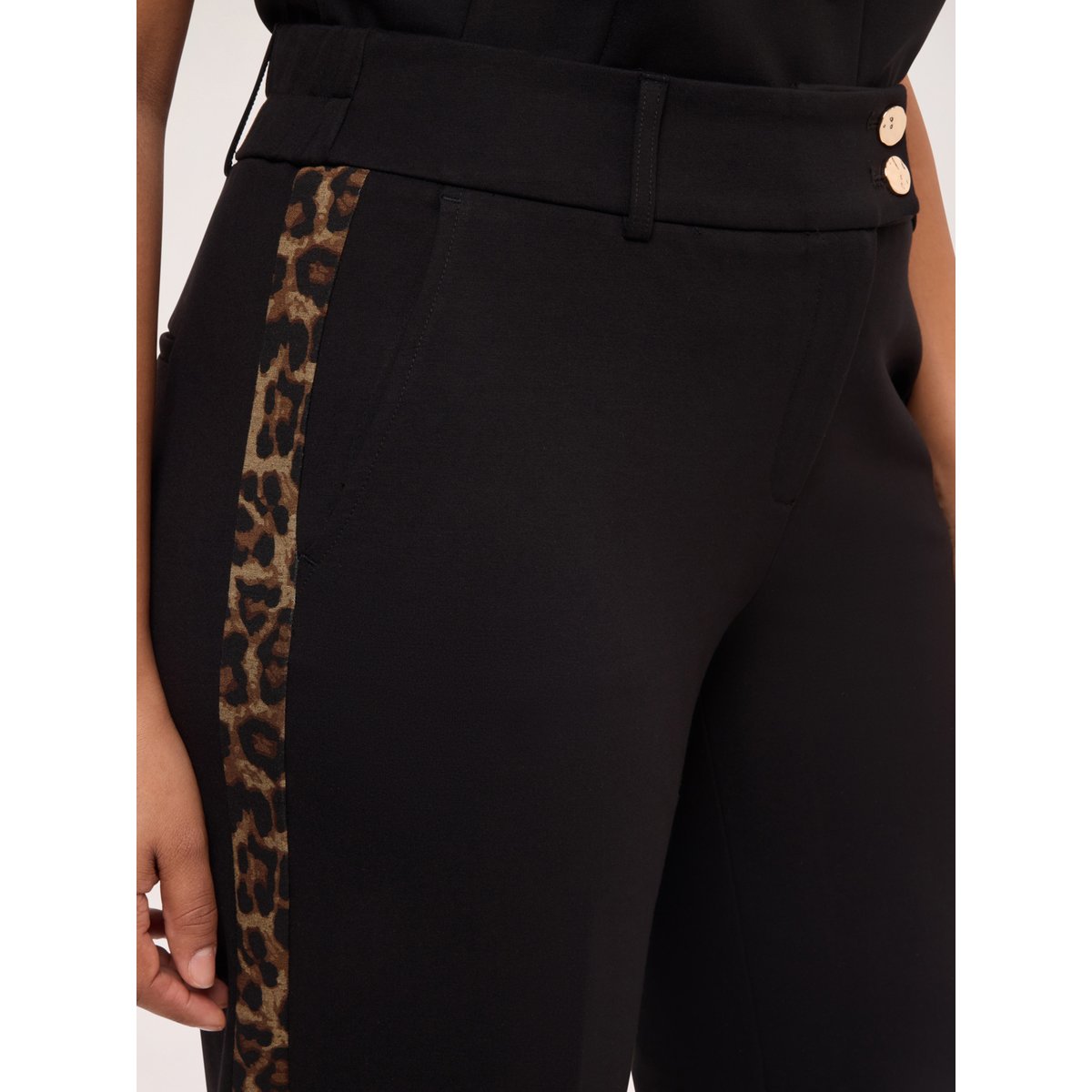 Pantalon droit avec bande imprimé animal noir, FIORELLA RUBINO