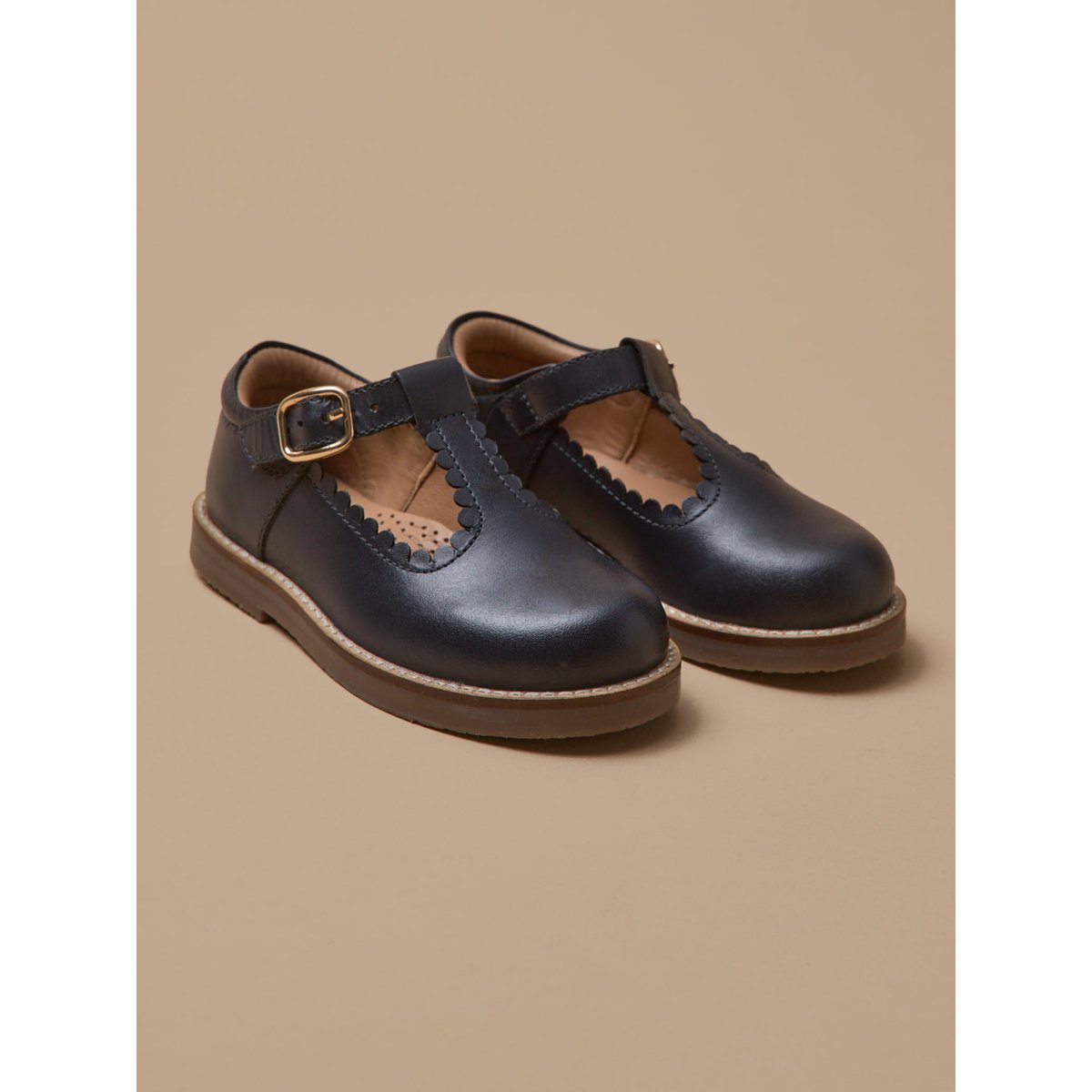 Salomés en cuir marine, CYRILLUS