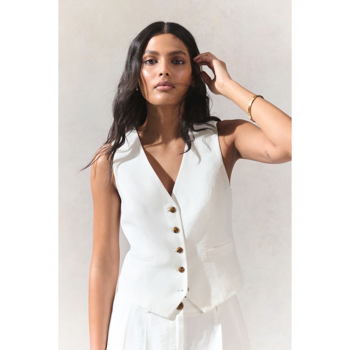 Gilet de costume col v boutonné blanc, NEXT
