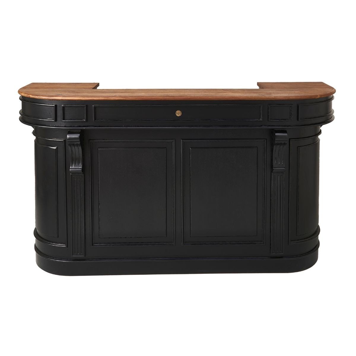 Comptoir estaminet en acacia massif peint en noir L200 cm noir, SIGNATURE