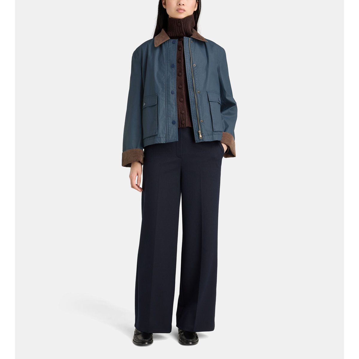 Parka droite courte omeria col velours bleu marine, JODHPUR