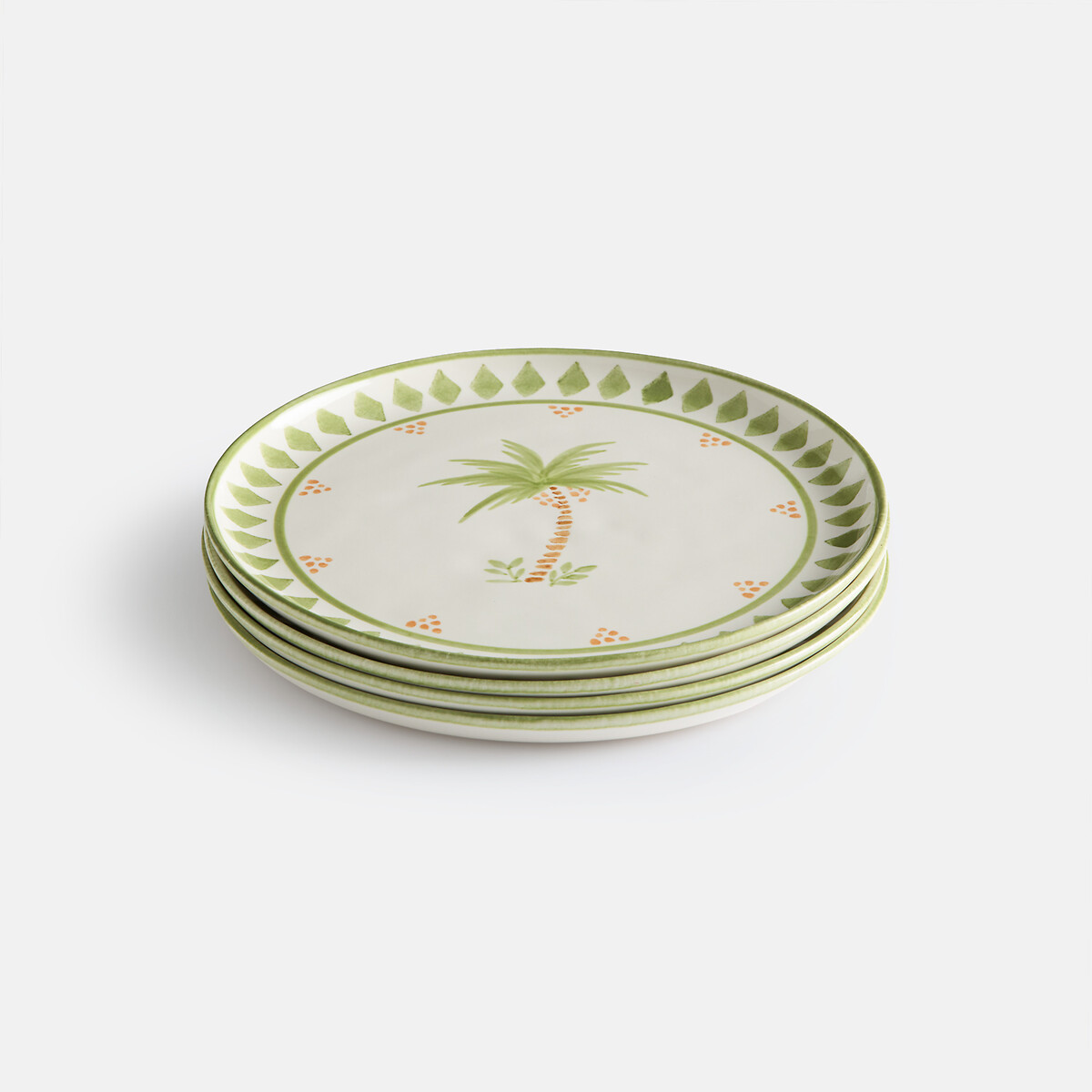 Set aus 4 Desserttellern, Steingut, LIMAO palmendruck, LA REDOUTE INTERIEURS