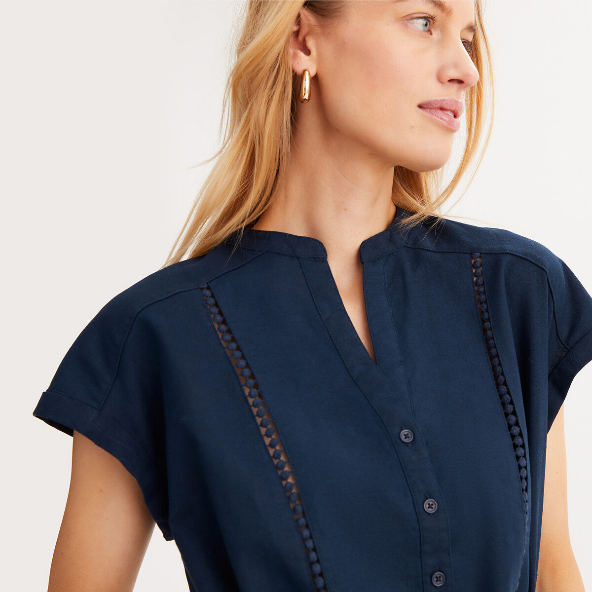 Mid-Length Shift Dress with Short Sleeves navy blue, ANNE WEYBURN
