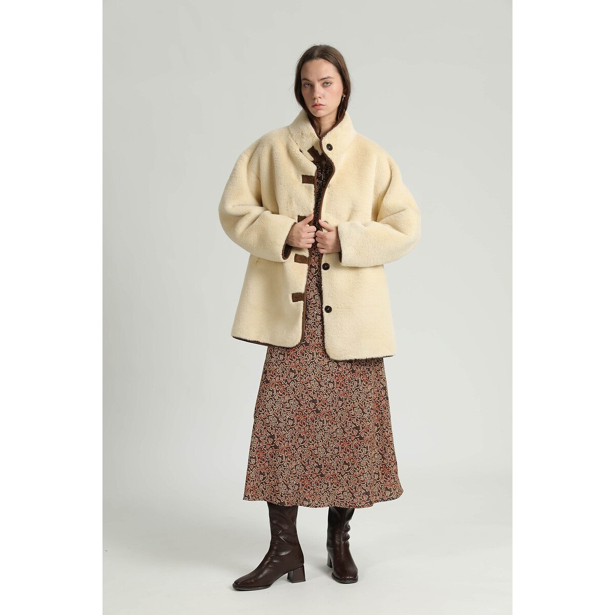 Veste en sherpa réversible camel/écru, SEE U SOON