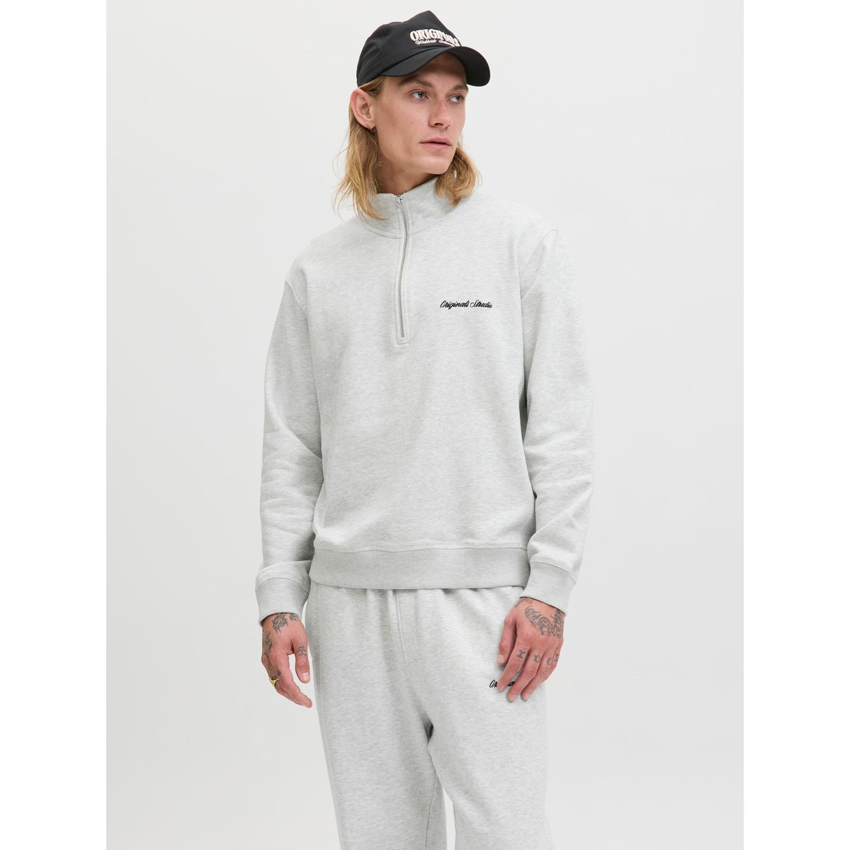 Sweat À Mi-Fermeture Éclair white melange 1, JACK & JONES