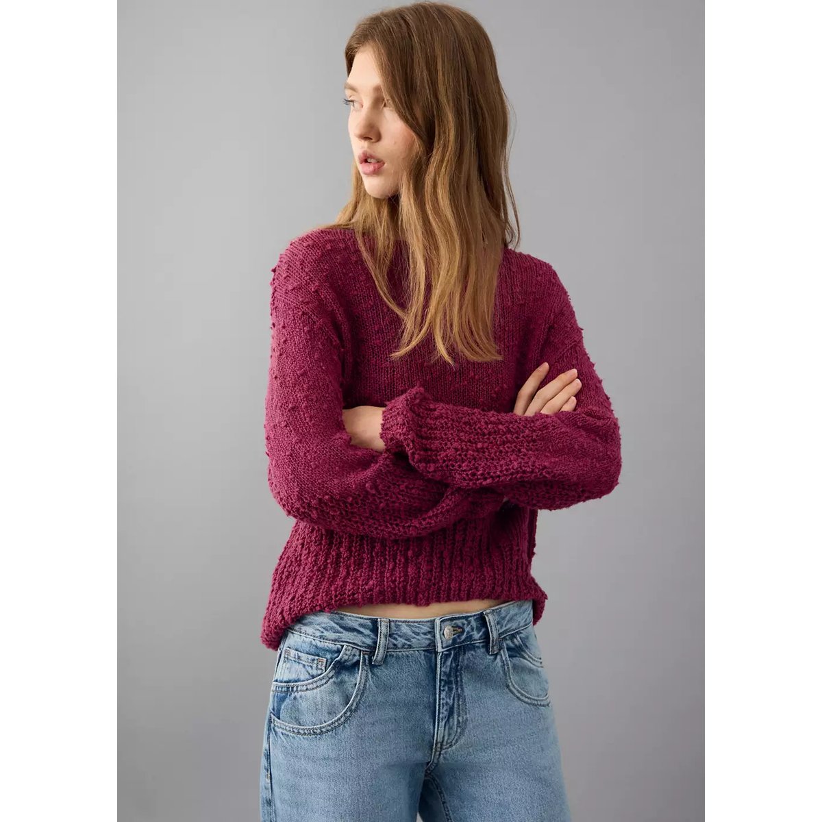 Pull-over en maille fine cerise, MANGO TEEN