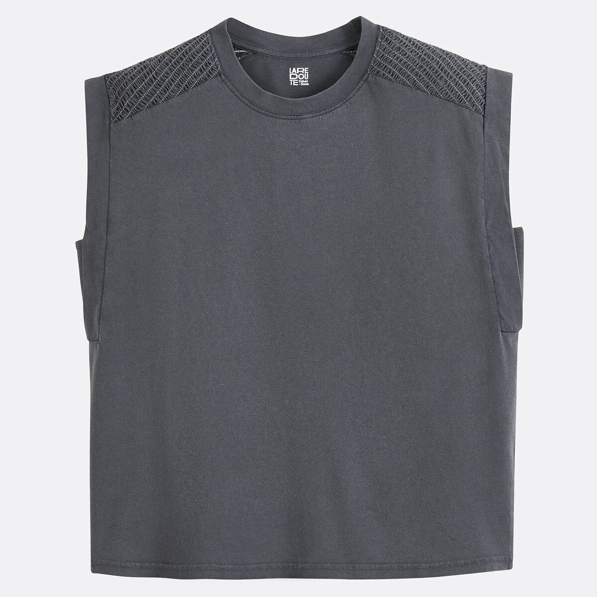 Sleeveless Crew Neck T-Shirt with Gathered Shoulders black, LA REDOUTE COLLECTIONS