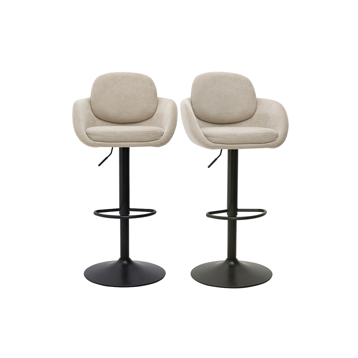 Tabourets de bar réglable pivotants 360° en tissu chenille terre brûlée et métal noir (lot de 2) SLAKE beige, MILIBOO