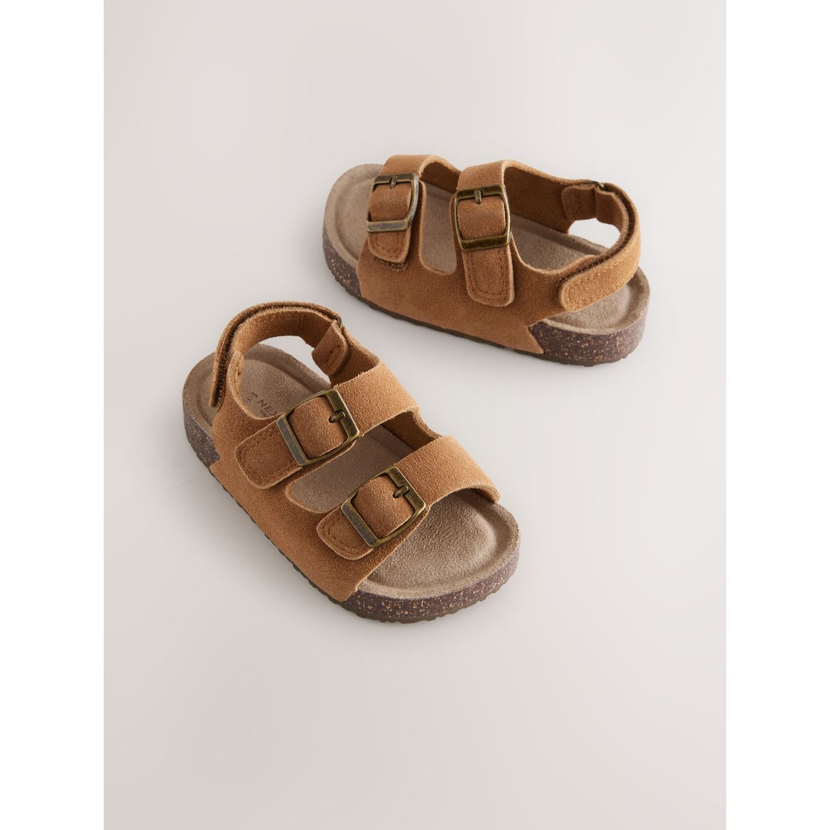 Sandales en cuir à double boucle marron fauve, NEXT