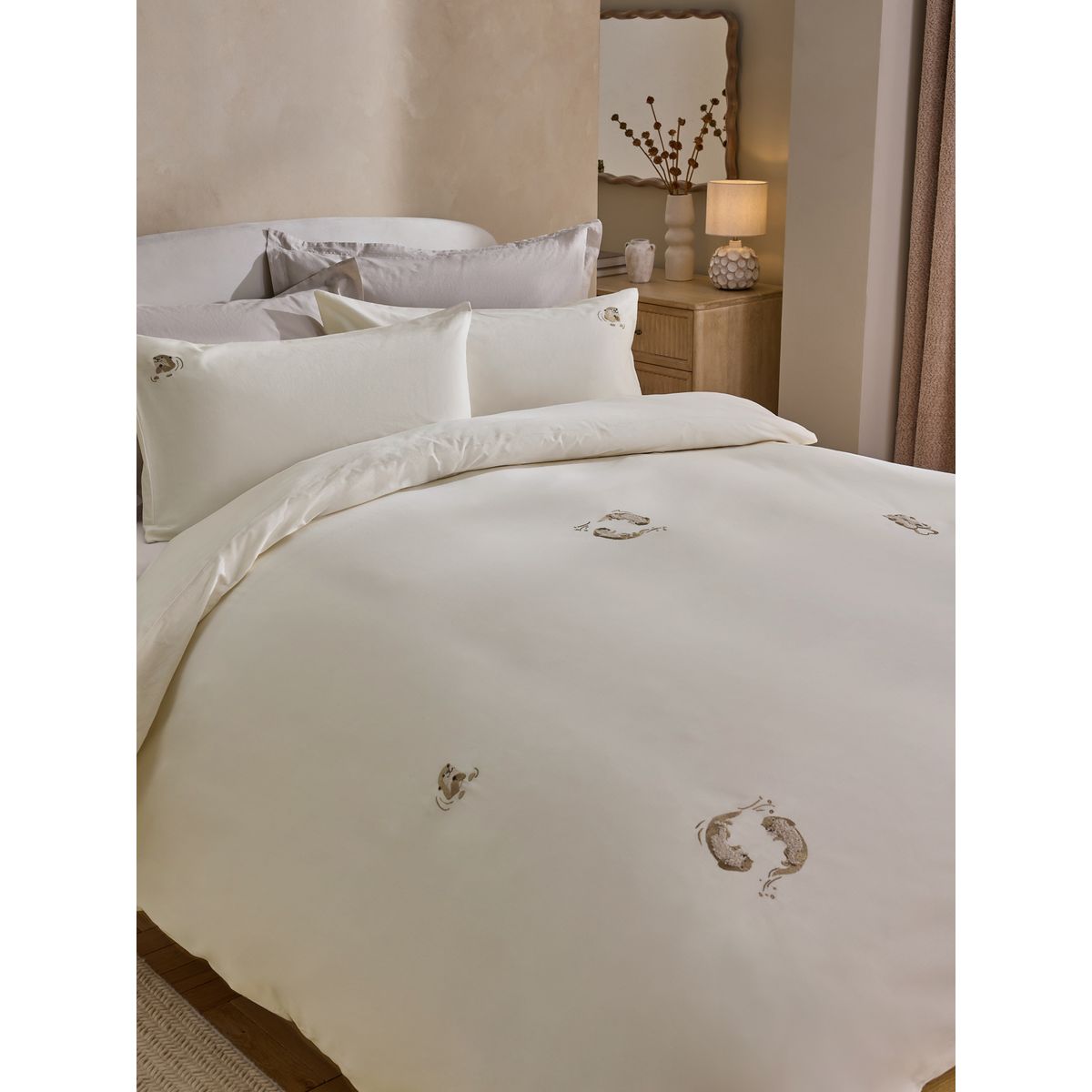 Housse de couette et taie d'oreiller en coton naturel, NEXT