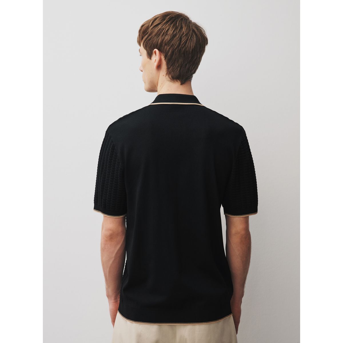 Polo à col zippé en maille gaufrée n. premium noir, NEXT