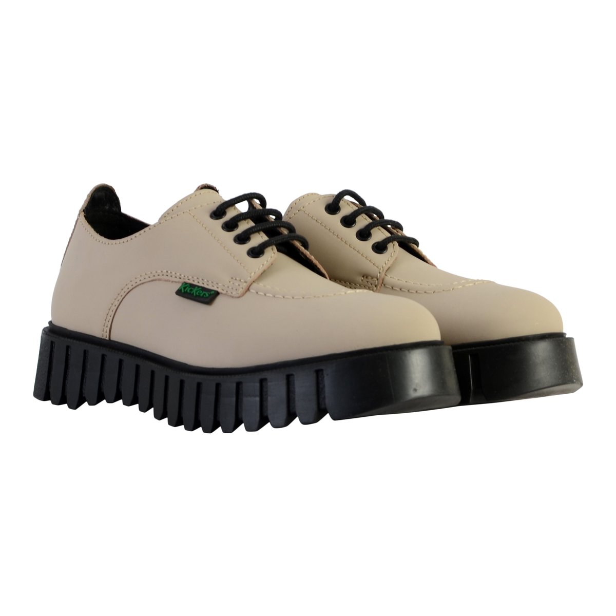 Derbies cuir Kick Famous, plateforme beige taupe, KICKERS