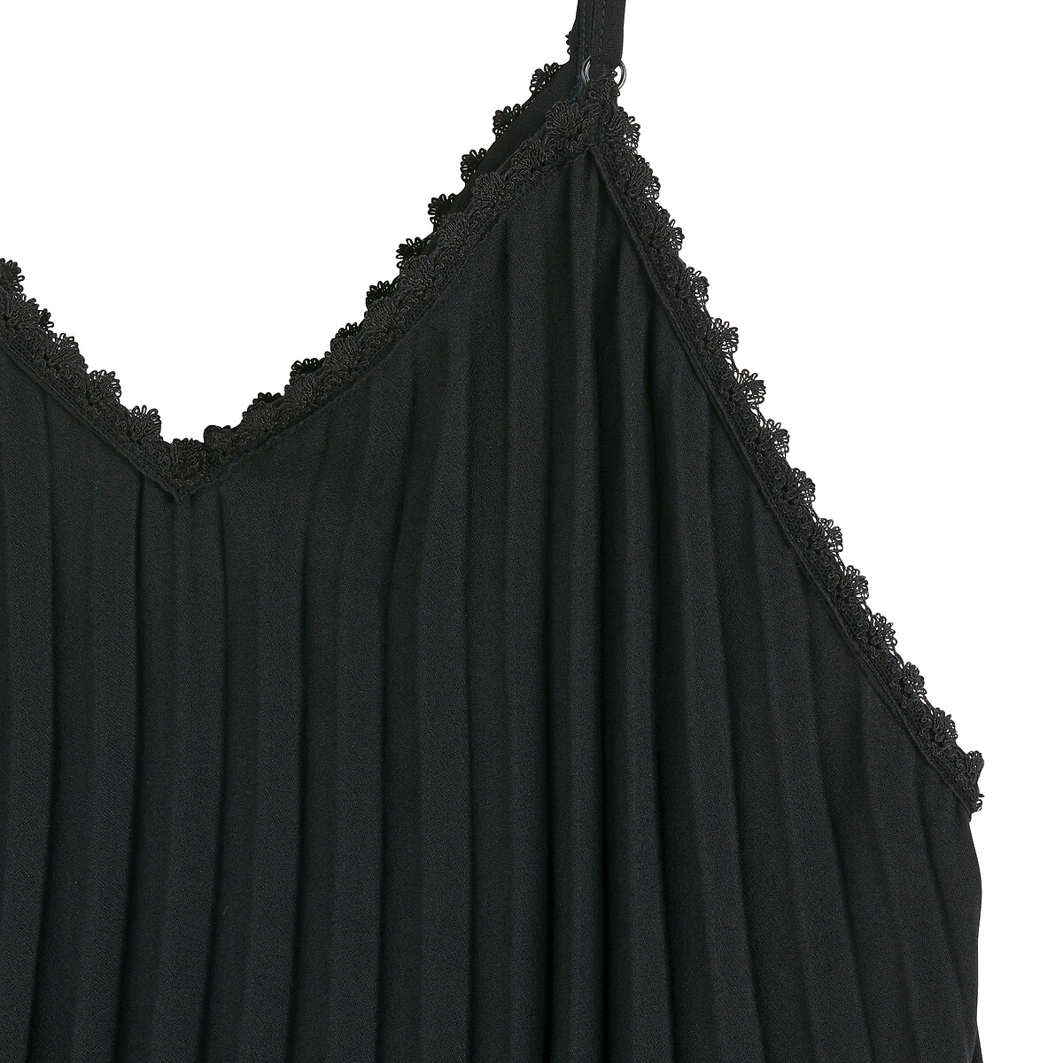 Top con spalline sottili, plissettato dietro lino/nero, JULIE DE LIBRAN x LA REDOUTE
