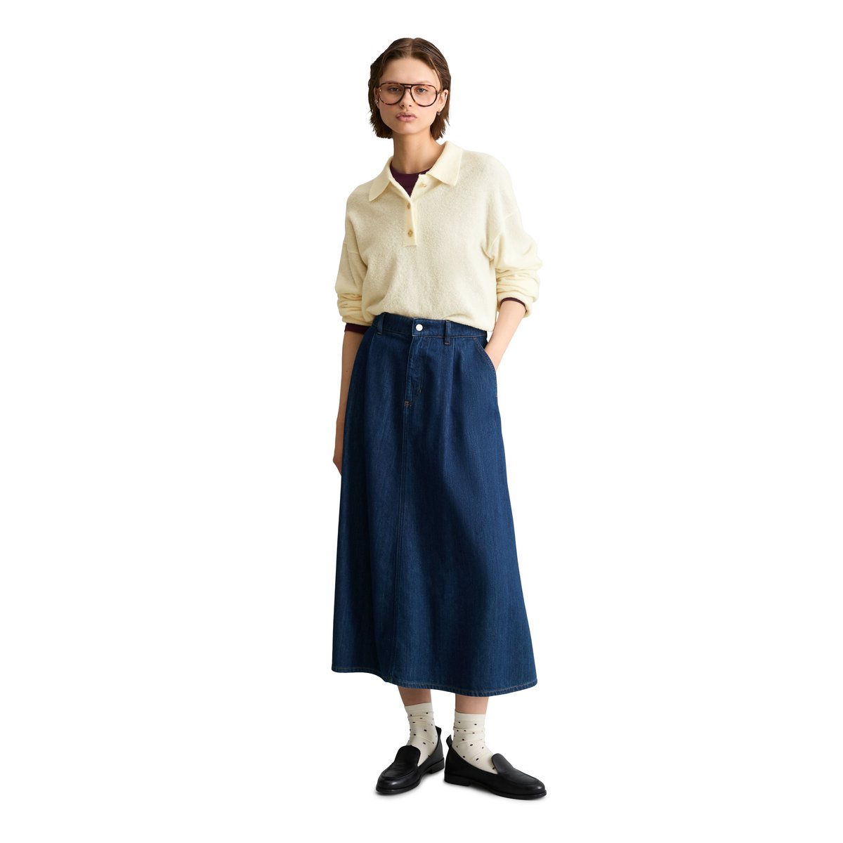 Jupe en jean évasée réalisé avec Orange Fiber bleu, MARC O’POLO DENIM