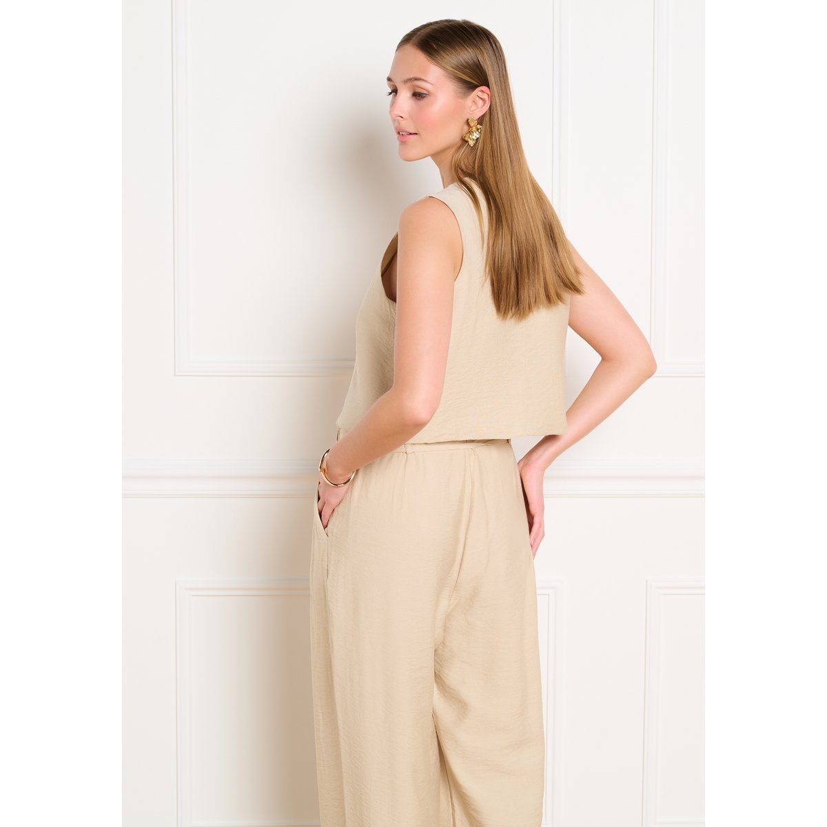 Gilet sans manches boutonné lt beige, LOLALIZA