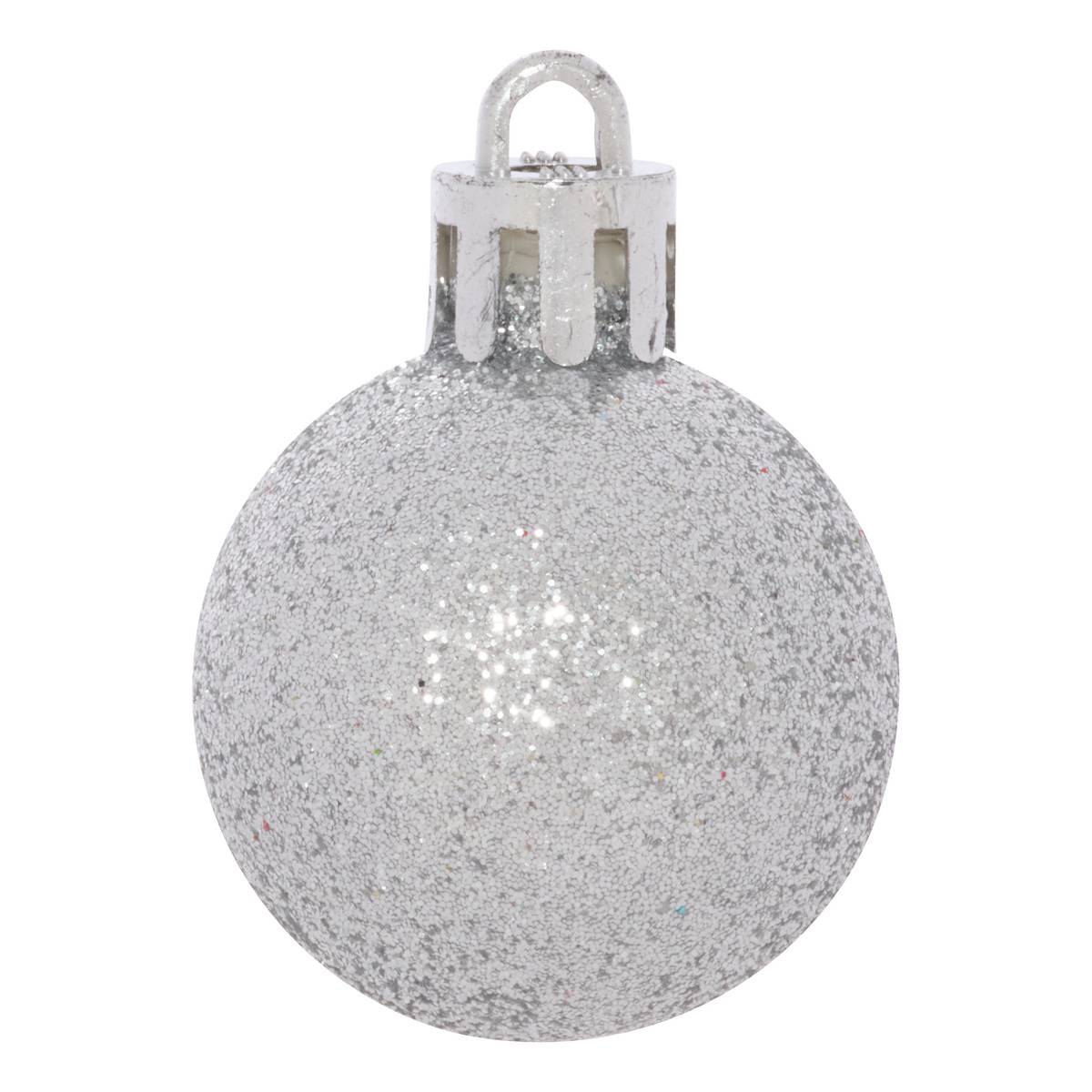 Kit de 35 boules de Noël en plastique petit modèle écru argent, FEERIC LIGHTS & CHRISTMAS