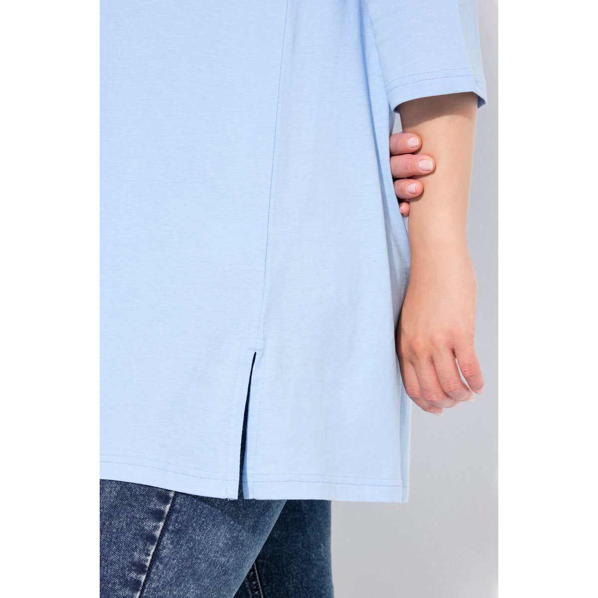 T-shirt motif à fleurs, coupe évasée bleu clair, ULLA POPKEN