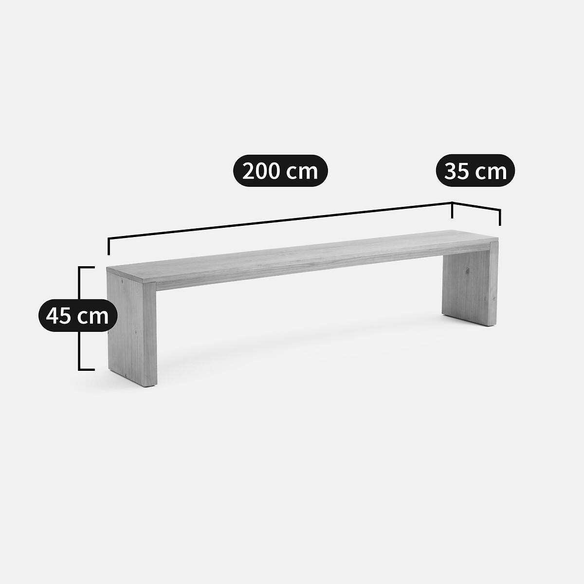 Banco de 3 lugares em pinho maciço, Malio pinho maciço branco/cera, LA REDOUTE INTERIEURS